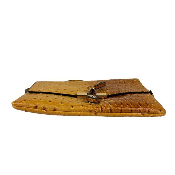 Le Miel Yellow Gold Vegan Ostrich Grain Crossbody Shoulder Bag PETA Approved - Picture 5 of 8